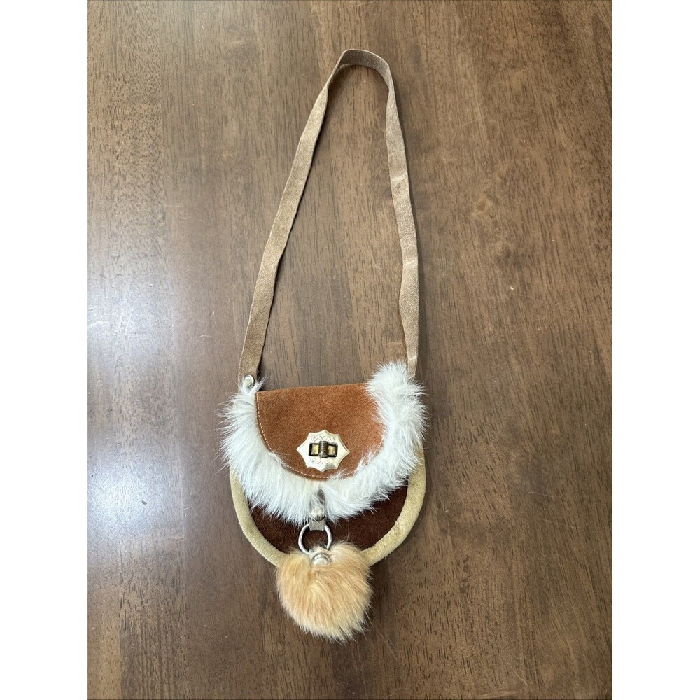 Boho Leather Bag Lot 2 Fringe Fur Shoulder Bag Mini Pouch Western Artisan Y2K - Picture 2 of 14